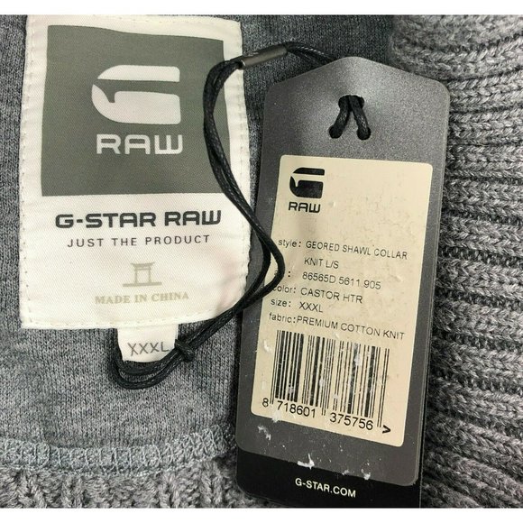 G Star Raw Geored Shawl Neck Cardigan Sweater Premium Mens 3XL Cable Knit Gray - Picture 6 of 11